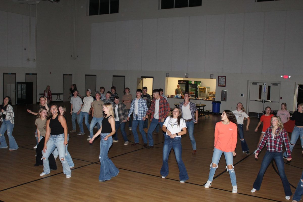 Students dancing at the Sadie Hawkins dance.