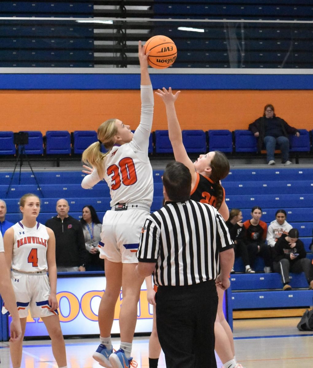 Brecklyn Renngarbe tipping off the JV game against Wesclin. 