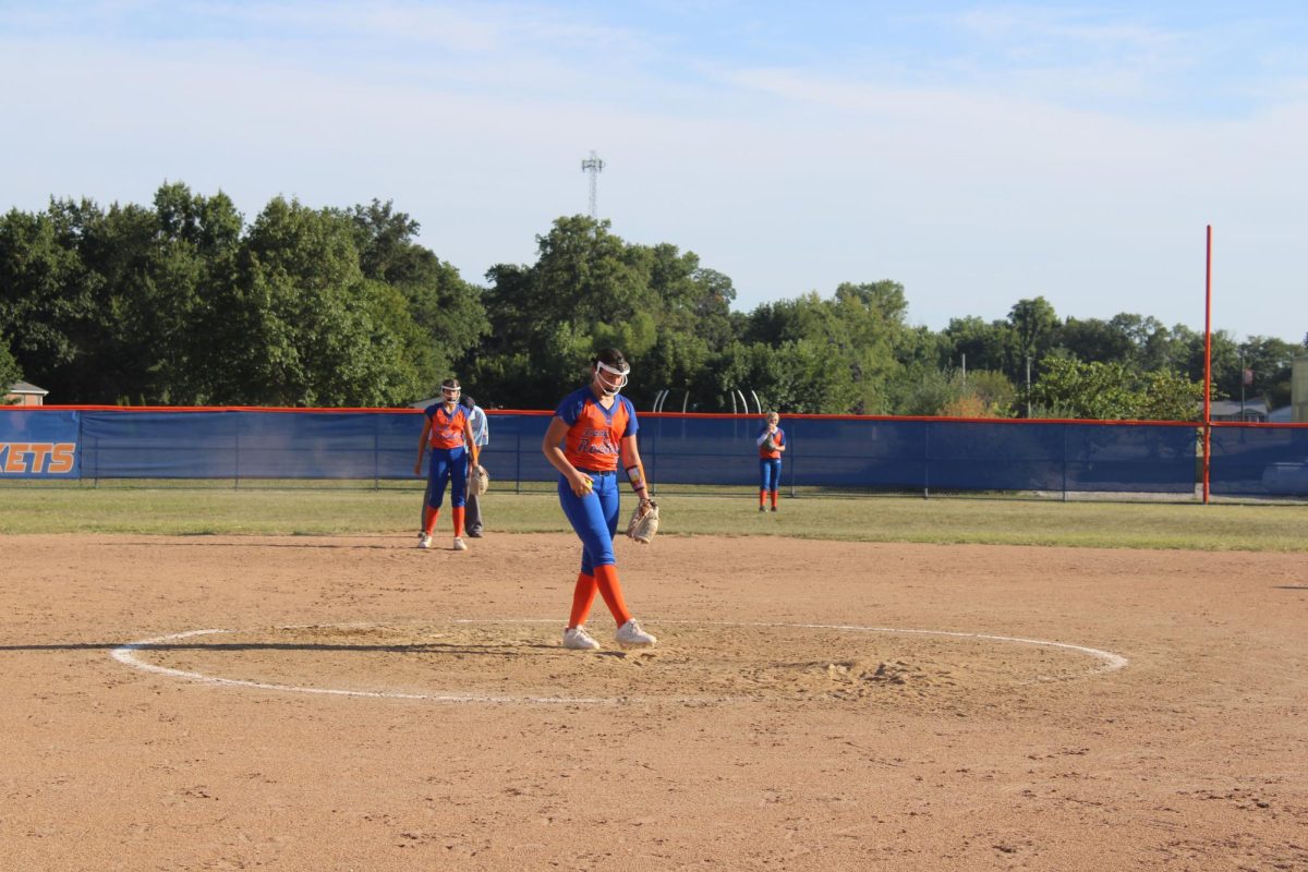 8th grader, Kylie Klingenberg, steps on the mound for the Jr. Lady Rockets.